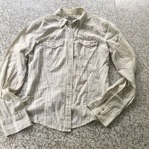 Ralph Lauren Polo light blue striped on cream vintage cowgirl 🤠 styled shirt.